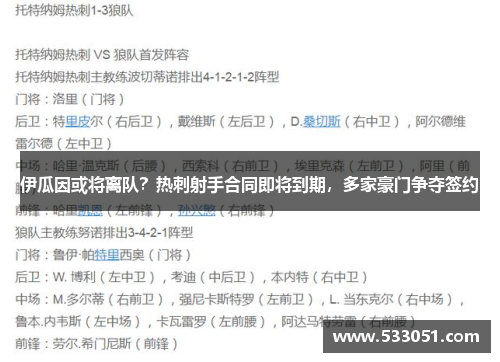 伊瓜因或将离队？热刺射手合同即将到期，多家豪门争夺签约
