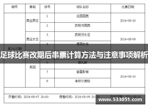 足球比赛改期后串票计算方法与注意事项解析