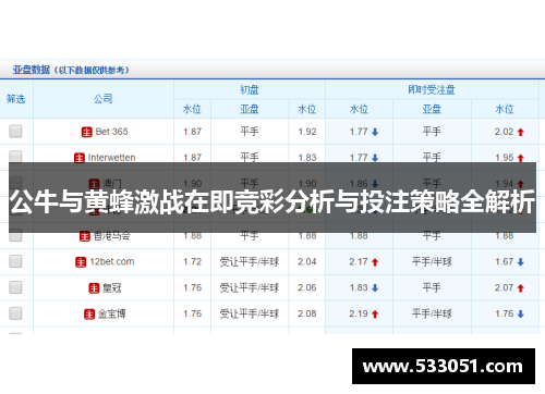 公牛与黄蜂激战在即竞彩分析与投注策略全解析